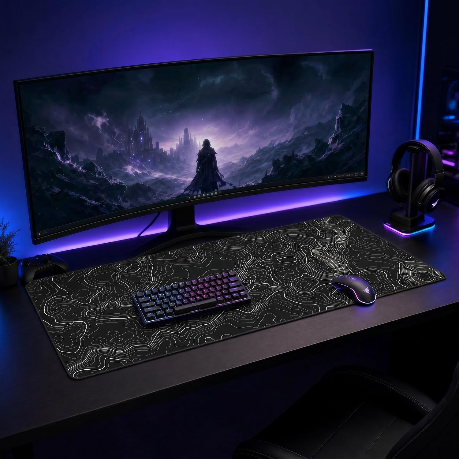 Large Mouse Pad (11.8" x 31.5", Extended Gaming Mouse Pad with Non-Slip Rubber Base, Background Topographic Map Lines, Geographic Contour for Games, - Imagen 2