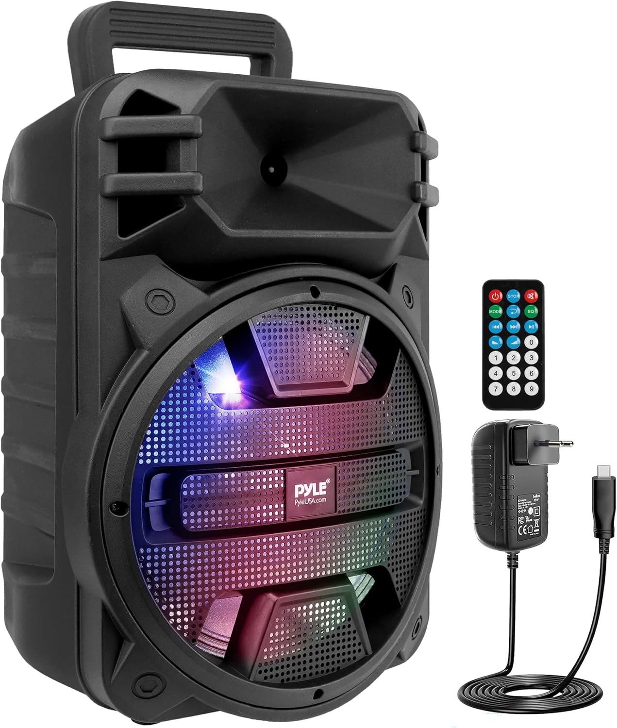 Pyle Portable Bluetooth Speaker 30cm - 800W - Karaoke Speaker with Newest DJ LED Lights, USB/FM/BT/Aux/Remote Control/Microphone Input and Built-in Rechargeable Battery