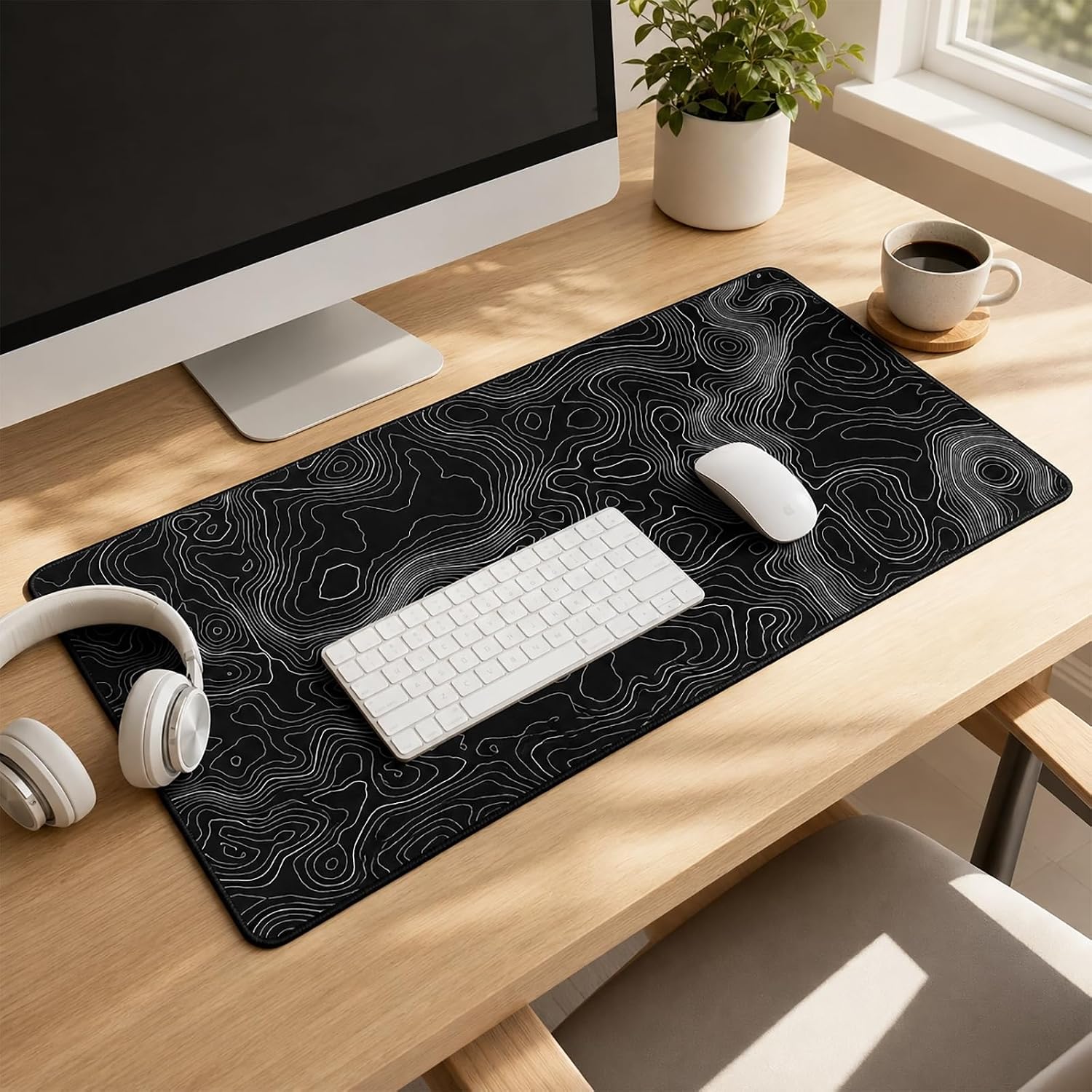 Large Mouse Pad (11.8" x 31.5", Extended Gaming Mouse Pad with Non-Slip Rubber Base, Background Topographic Map Lines, Geographic Contour for Games, - Imagen 4