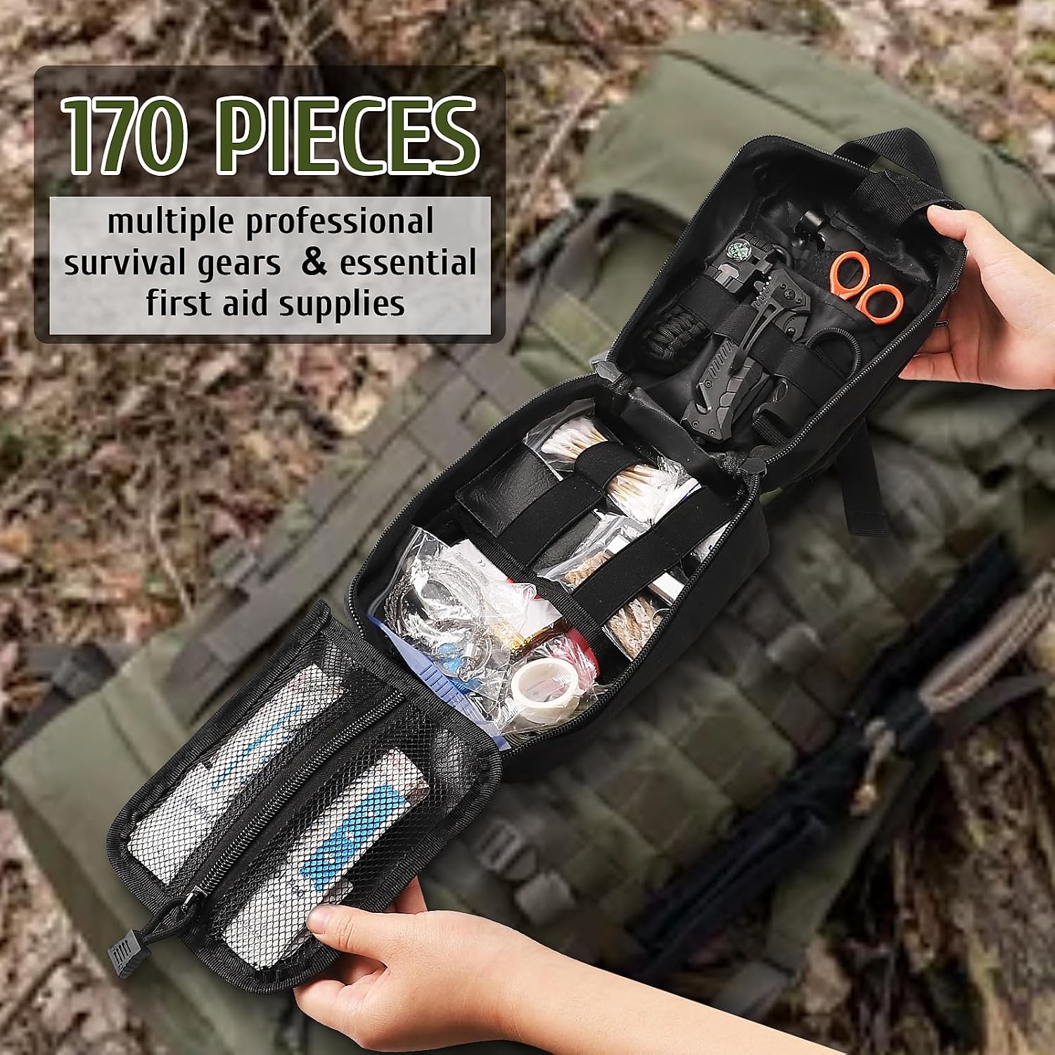 ABPIR 170 Piece Trauma Survival Kit with Medical Accessories for Outdoor Adventures, Camping, Hiking, Backpacking - Imagen 3