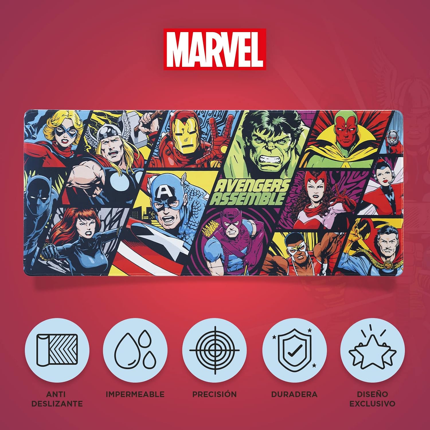 Alfombrilla de ratón xxl Marvel - Alfombrilla de escritorio (Mouse pad) Protector escritorio : Impermeable y Antideslizante (80X35 cm) Marvel Regalos - Imagen 2
