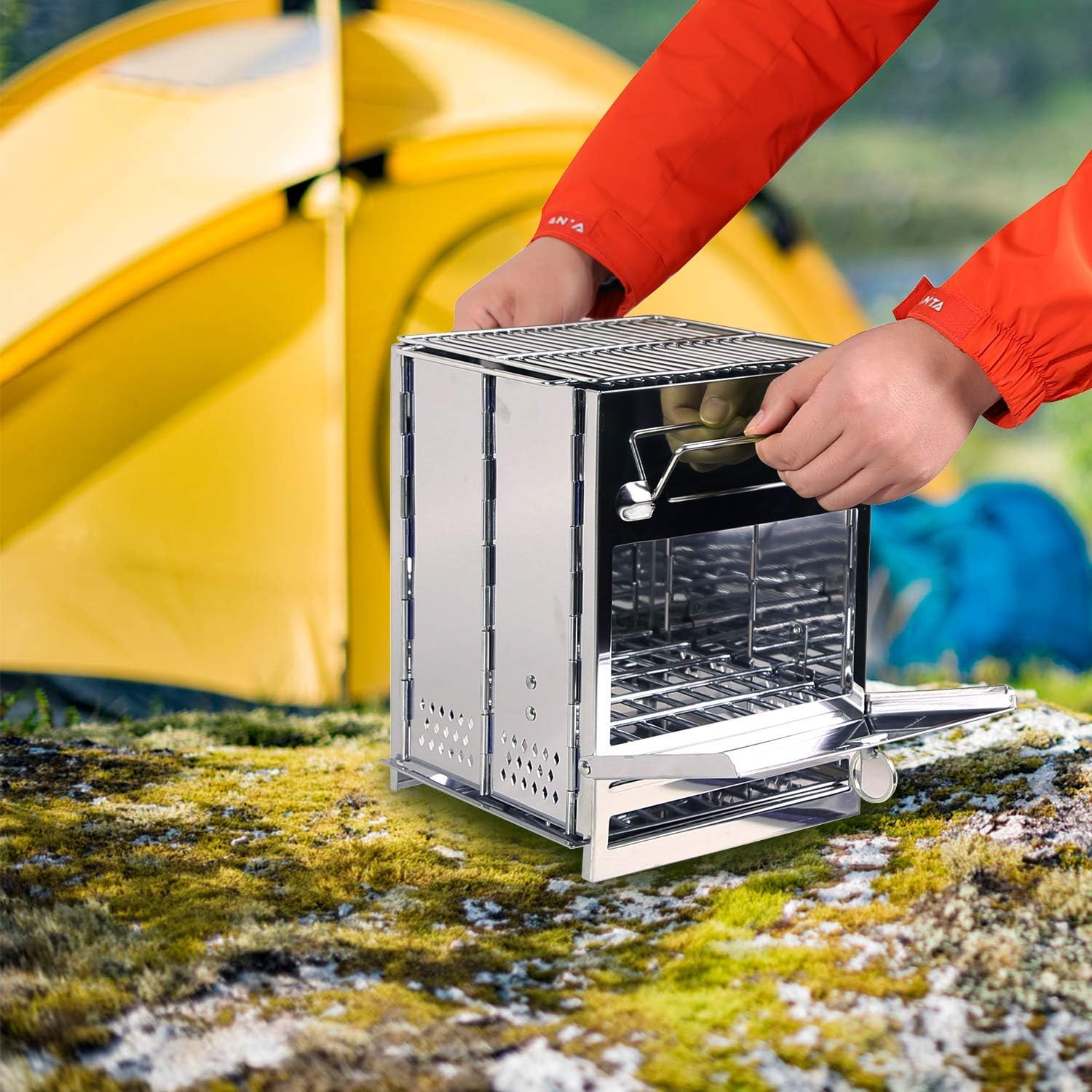 REDCAMP Large Wood Burning Stove Stainless Steel Compact Portable Folding Stove Ideal for Backpacking, Hiking, Travel, Outdoor Cooking and Picnic - Imagen 2