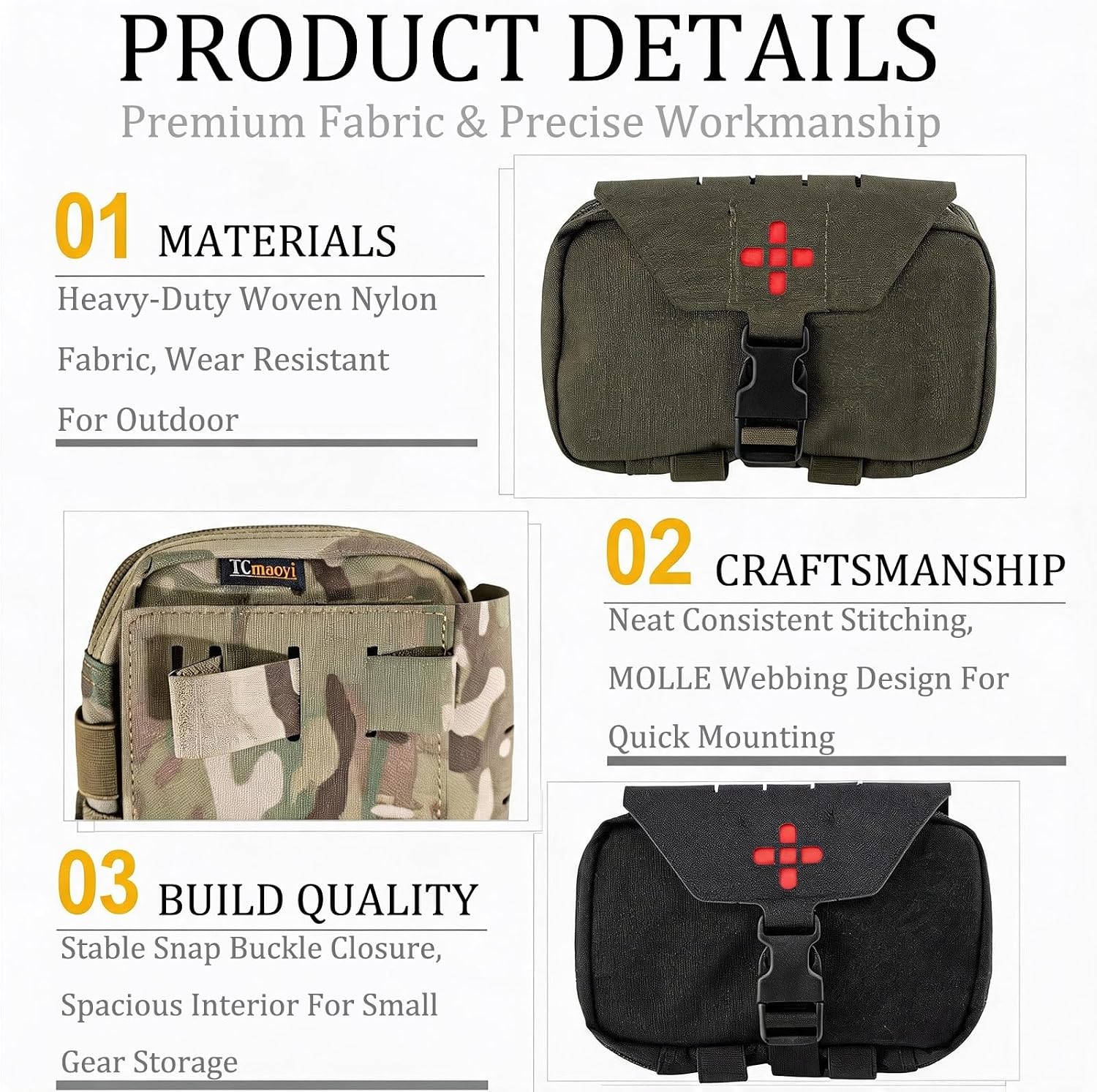 Bolsa IFAK Molle de Extracción Rápida, Bolsa Médica Táctica Compacta | Liberación Rápida con Identificación Inmediata Roja para Supervivencia de Emergencia, Accesorios EMT para Acampada - Imagen 4