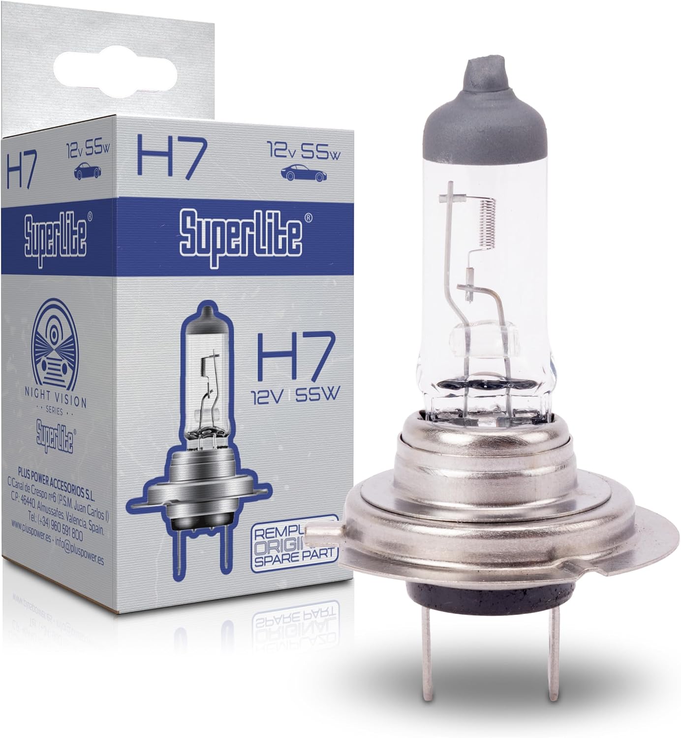Halogen Bulb H7 12V 55W for Main Headlights of the Night Vision Range. E1 R37/03 approval and RoHs and CE certification. Exceptional durability and brightness.