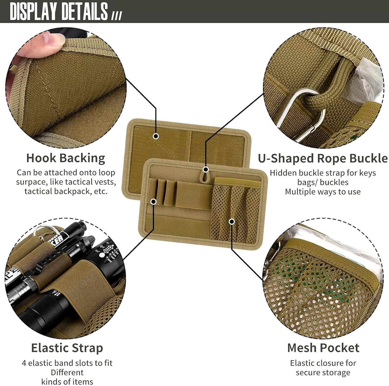 Bolsa de Almacenamiento Elástica Modular EDC con Respaldo de Gancho y Bucle, Inserto Multiusos para Mochila y Organización de Equipo, Panel de Utilidad Ligero y Resistente(Brown) - Imagen 4