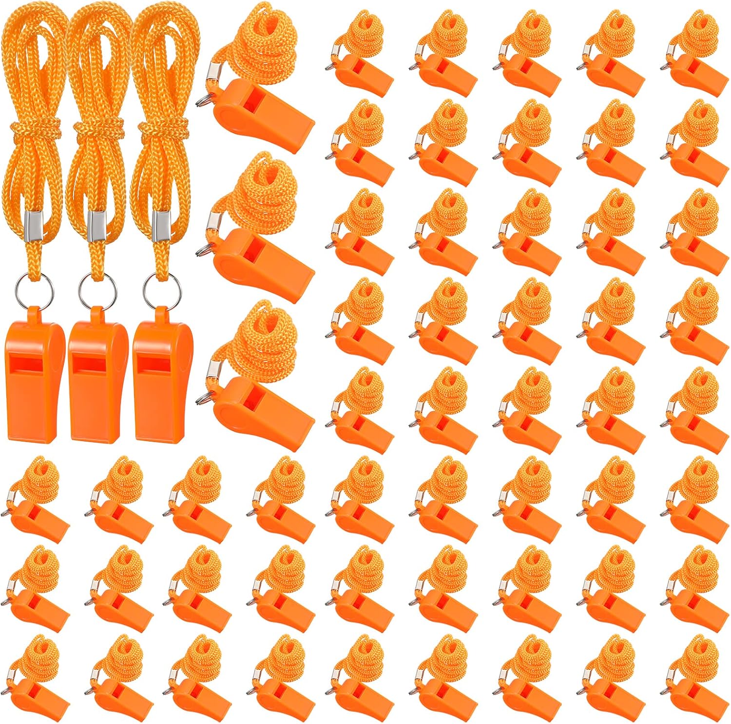 Honoson 100 silbatos de emergencia con cordón, silbato de seguridad de plástico, silbato de supervivencia de sonido fuerte y nítido para salvavidas, autodefensa, emergencia, senderismo, accesorios de
