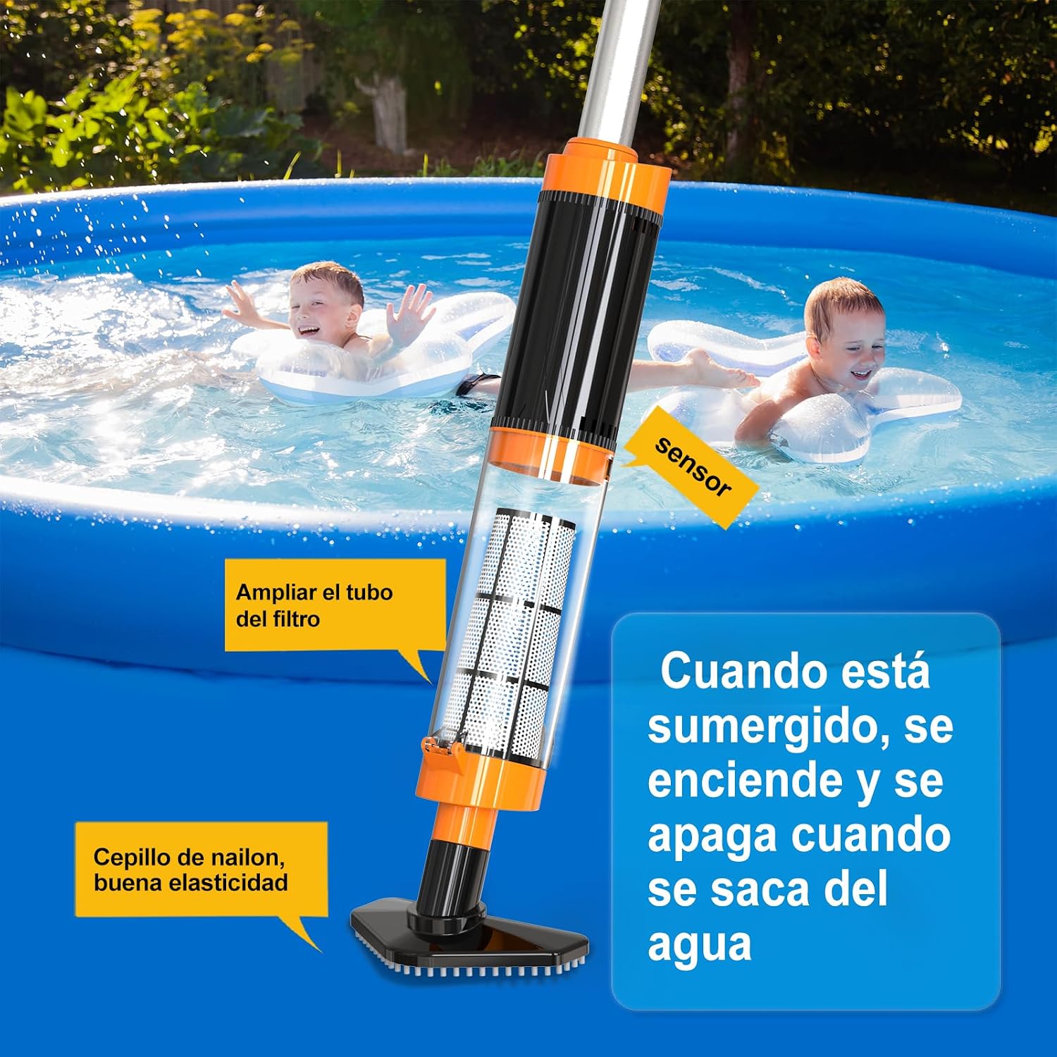 3 in 1 Manual Pool Vacuum Cleaner, Electric Pool Cleaner | Cordless Pool Vacuum Cleaner with Battery for Spas, Small Pools, Run Time 90 Minutes, Orange - Imagen 3