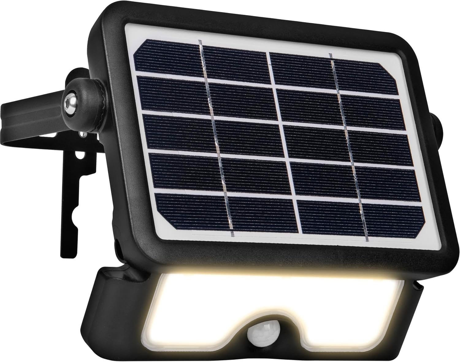 Luceco LEXSF6B40 Solar LED Outdoor Spotlight with PIR Motion Sensor, Security Light, Outdoor Lighting, Angle Design, Adjustable, Guardian, Black, IP65, 5W, 550lm, 4000K,