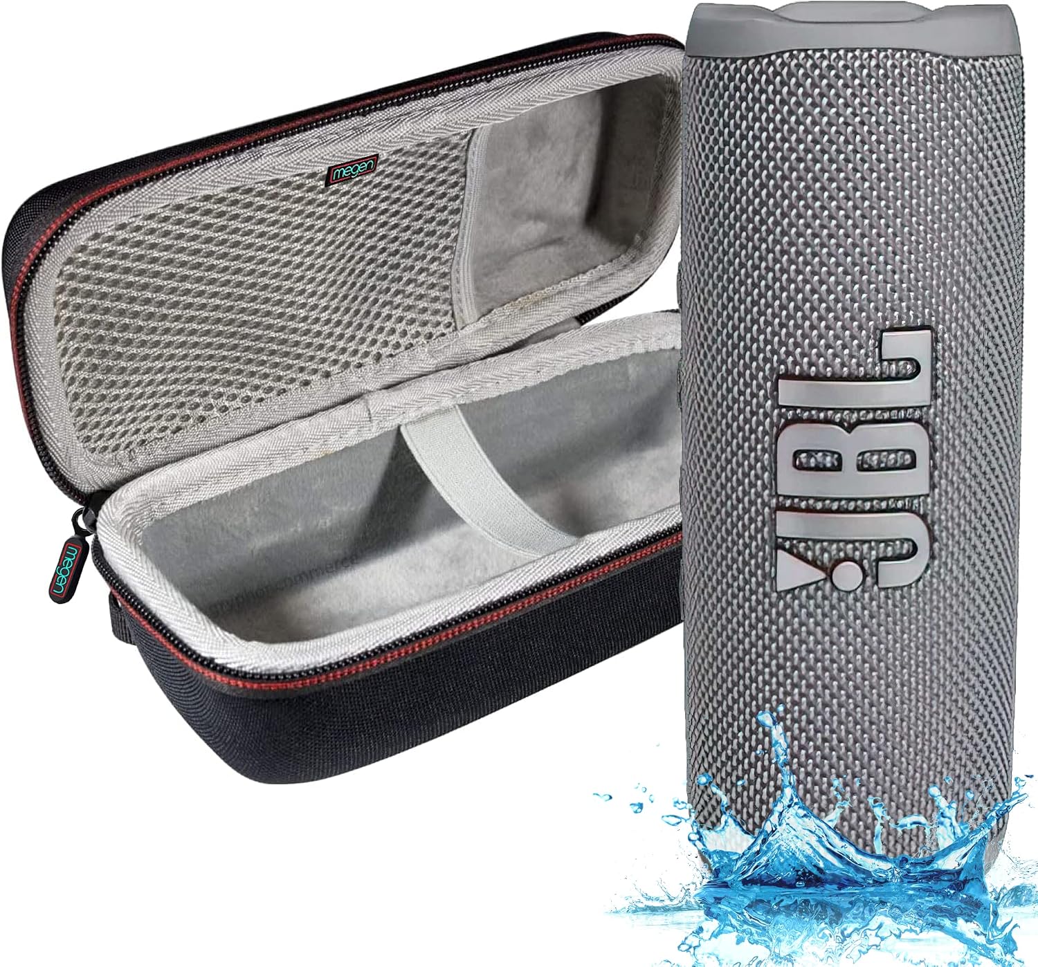 JBL Flip 6 Waterproof Portable Bluetooth Speaker, Powerful Sound and Deep Bass, IPX7 Waterproof, 12 Hours Playtime with Megen Hard Case, Gray