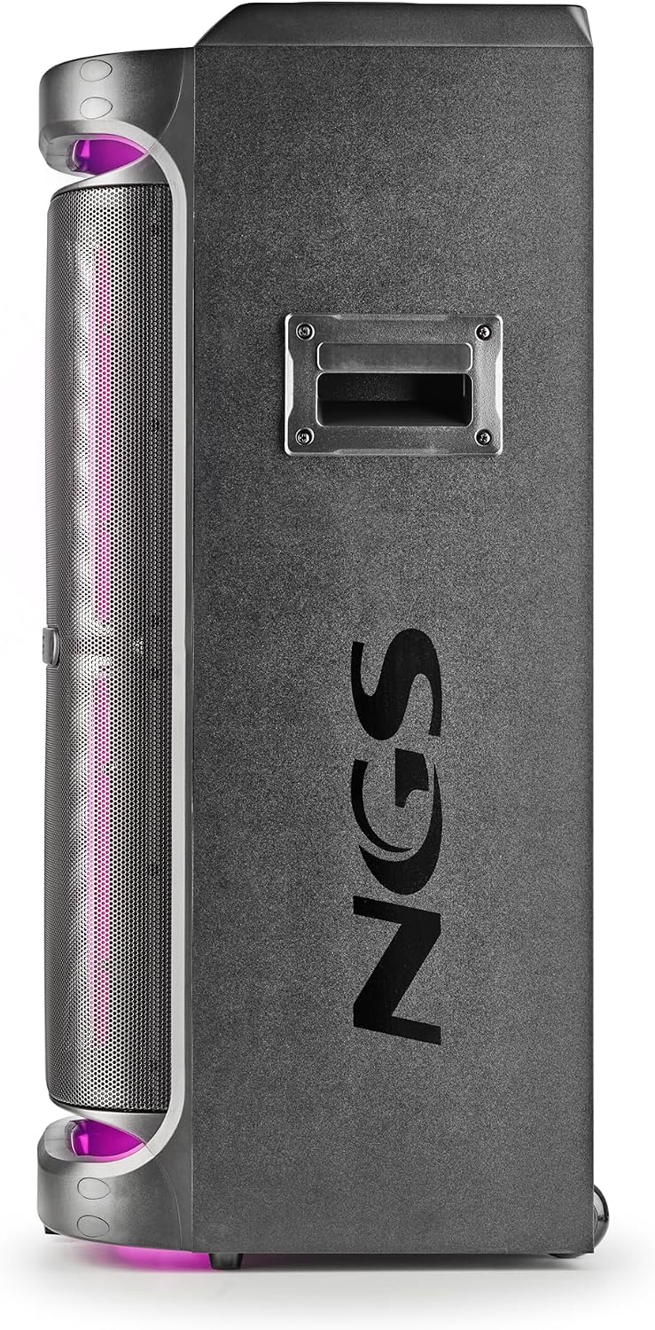 NGS Wild Space 2 – Portable Speaker, Compatible with Bluetooth Technology, True Wireless Stereo, Subwoofer + Dual Tweeter, Micro SD/USB/AUX IN, Wheels, Black | 2000W (RMS:400W) Subwoofer and dual tweeter. Wheels; Micro SD, USB and AUX IN inputs True Wireless. RGB Lights - Imagen 5