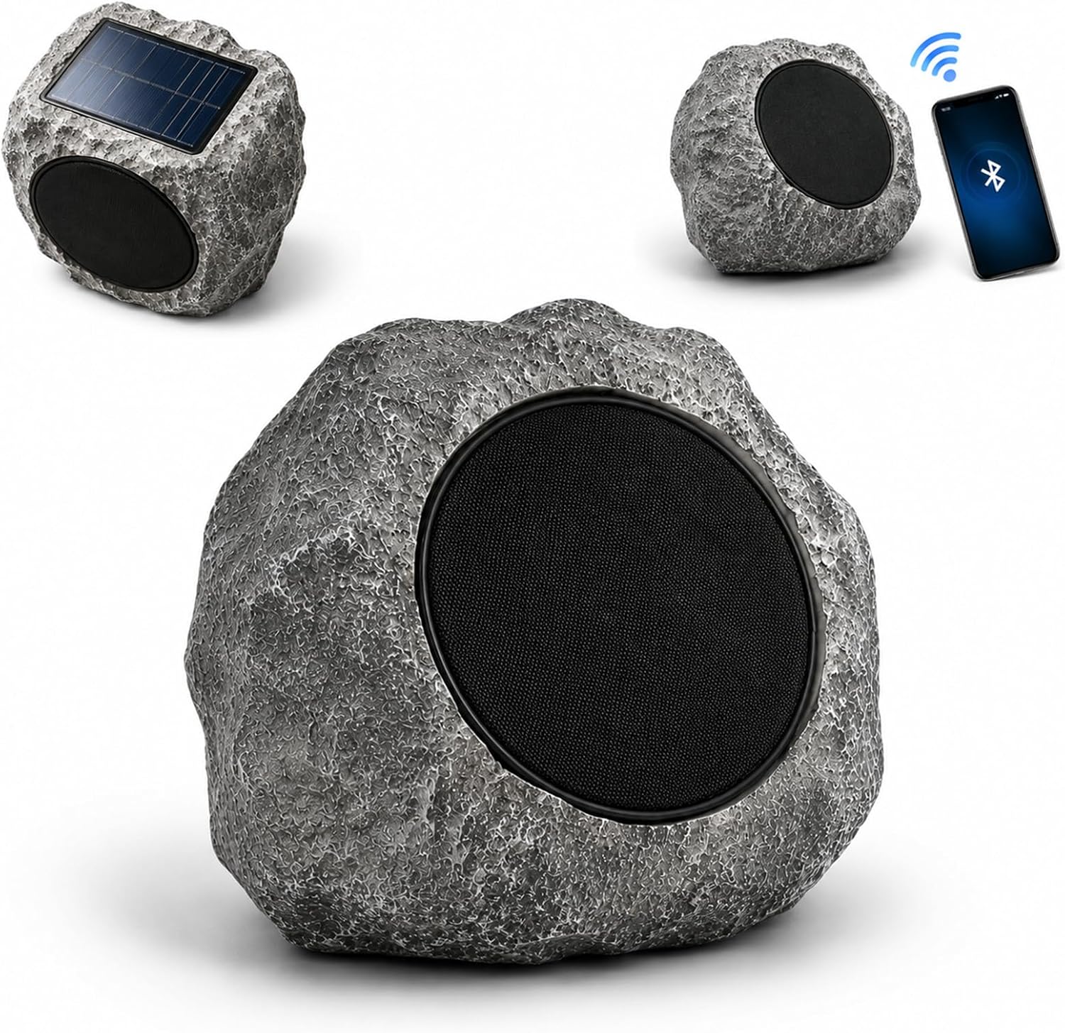 Solar Powered Rock Speakers Outdoor Waterproof Bluetooth Wireless Landscape Speaker Solar Powered USB Rechargeable Realistic Stone Design Deep Bass Audio for