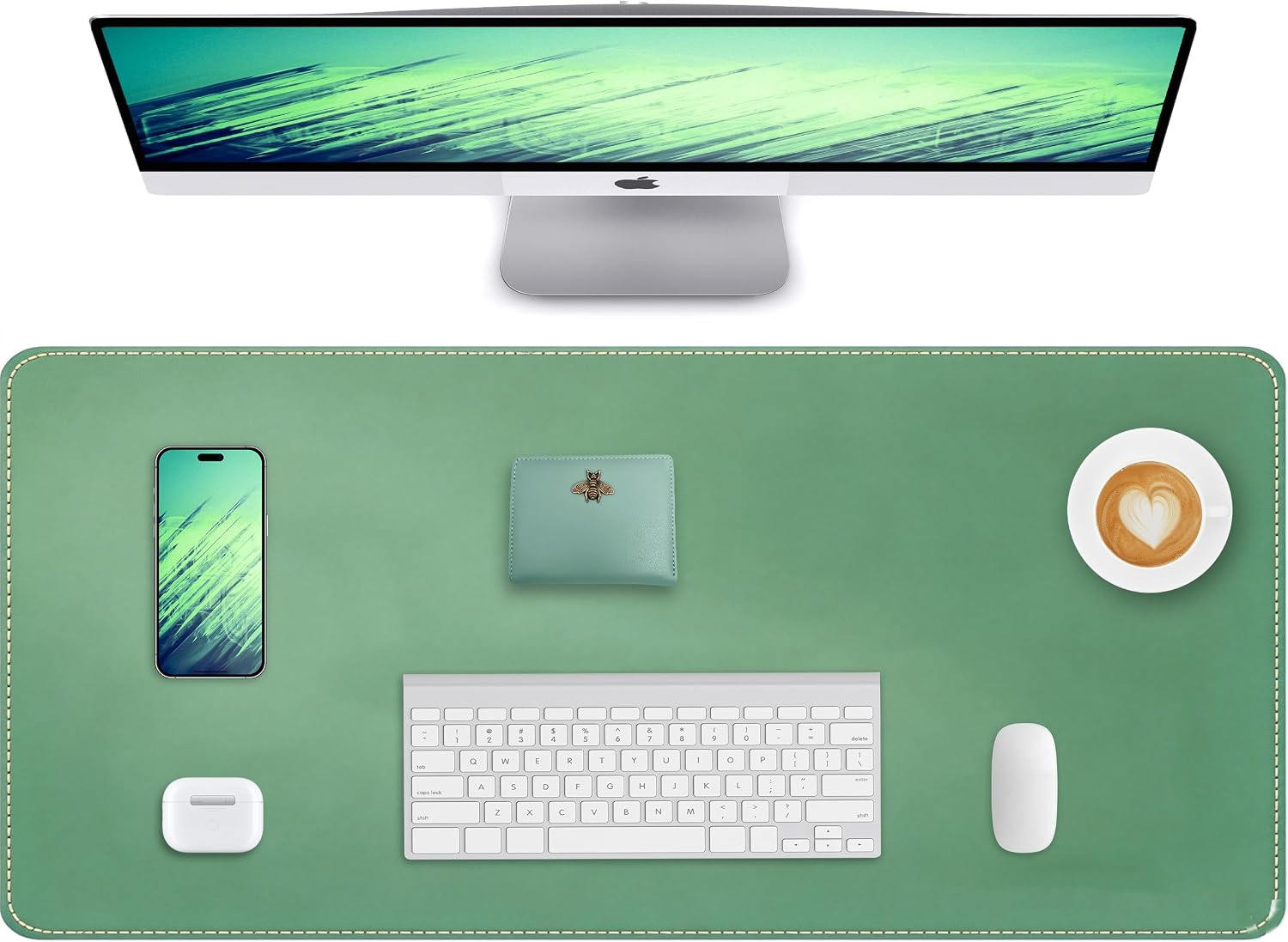 Leather Desk Protector, Large Mouse Pad, Non-Slip Desk Mat Desk Mat for Office and Home (Olive Green, 31.5" x 15")