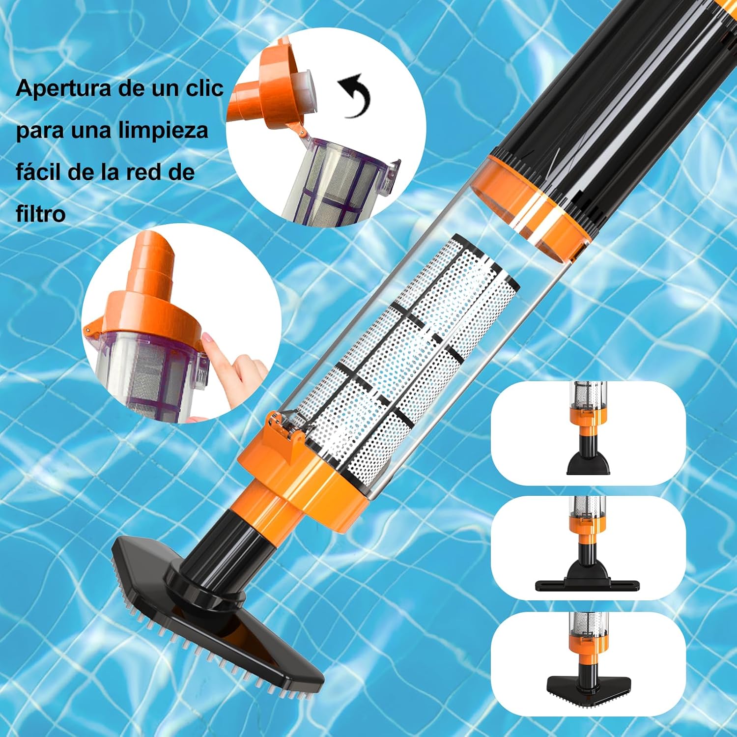 3 in 1 Manual Pool Vacuum Cleaner, Electric Pool Cleaner | Cordless Pool Vacuum Cleaner with Battery for Spas, Small Pools, Run Time 90 Minutes, Orange - Imagen 2
