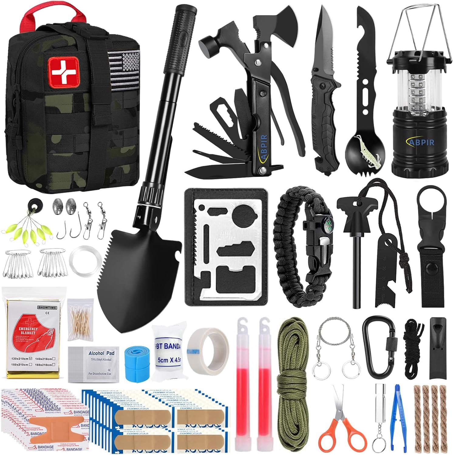 ABPIR 170 Piece Trauma Survival Kit with Medical Accessories for Outdoor Adventures, Camping, Hiking, Backpacking