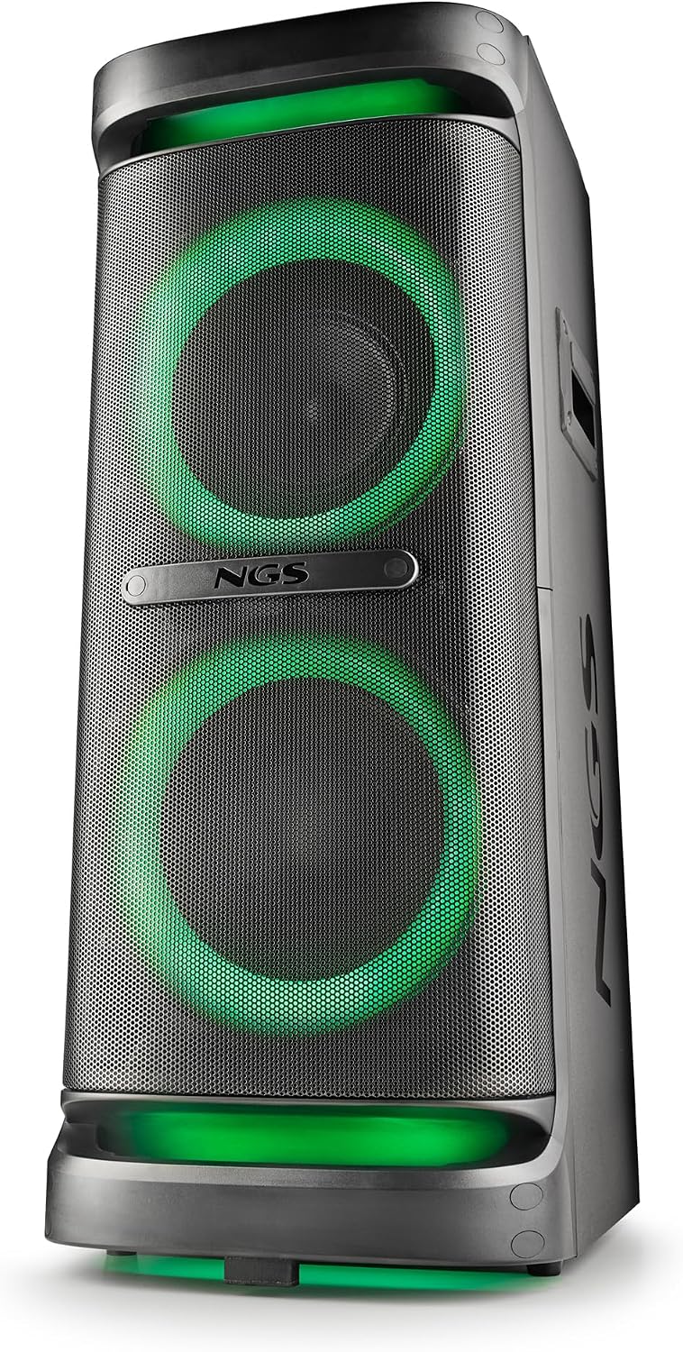 NGS Wild Space 2 – Portable Speaker, Compatible with Bluetooth Technology, True Wireless Stereo, Subwoofer + Dual Tweeter, Micro SD/USB/AUX IN, Wheels, Black | 2000W (RMS:400W) Subwoofer and dual tweeter. Wheels; Micro SD, USB and AUX IN inputs True Wireless. RGB Lights - Imagen 3