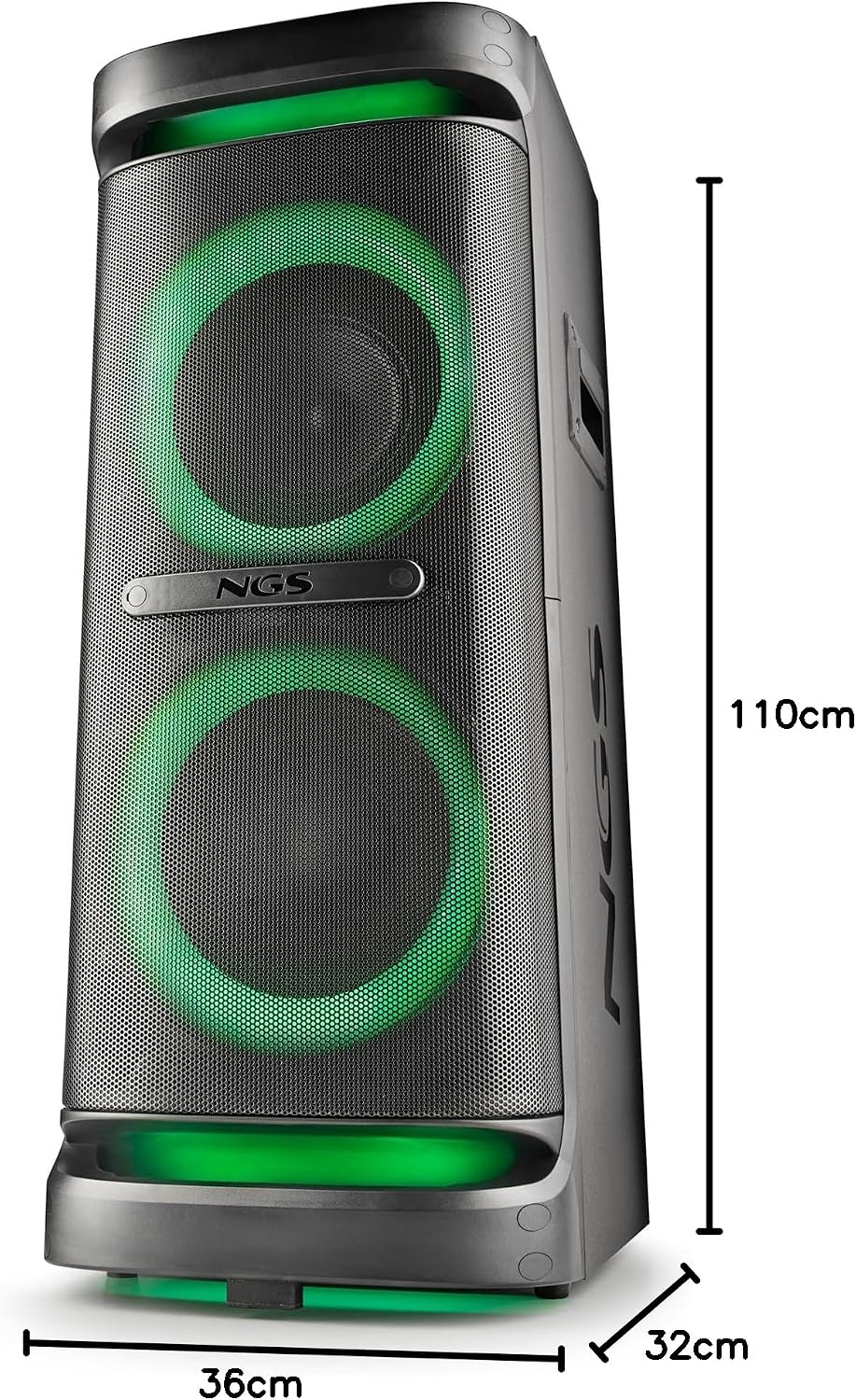 NGS Wild Space 2 – Portable Speaker, Compatible with Bluetooth Technology, True Wireless Stereo, Subwoofer + Dual Tweeter, Micro SD/USB/AUX IN, Wheels, Black | 2000W (RMS:400W) Subwoofer and dual tweeter. Wheels; Micro SD, USB and AUX IN inputs True Wireless. RGB Lights - Imagen 8