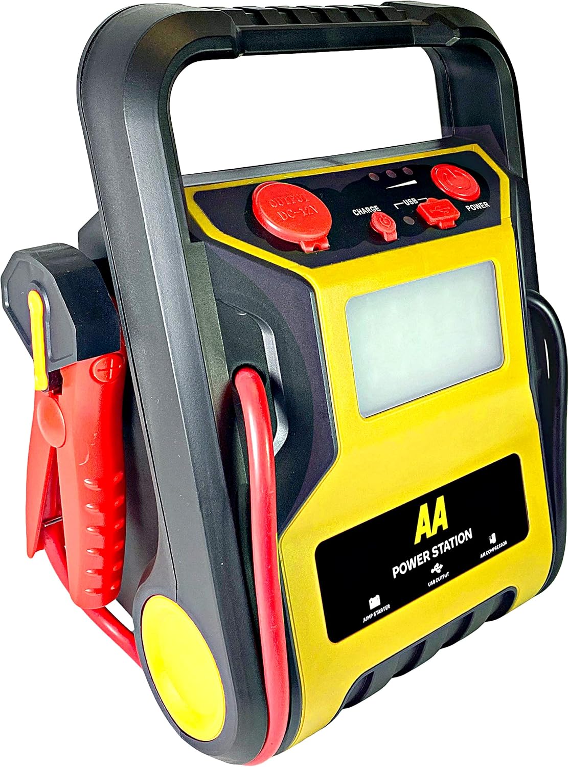 AA Power Station AA1678 Car Tyre Inflator up to 2.5 L and Diesel 1.6 L, LED Light, 60 cm Hose, USB Output, Yellow