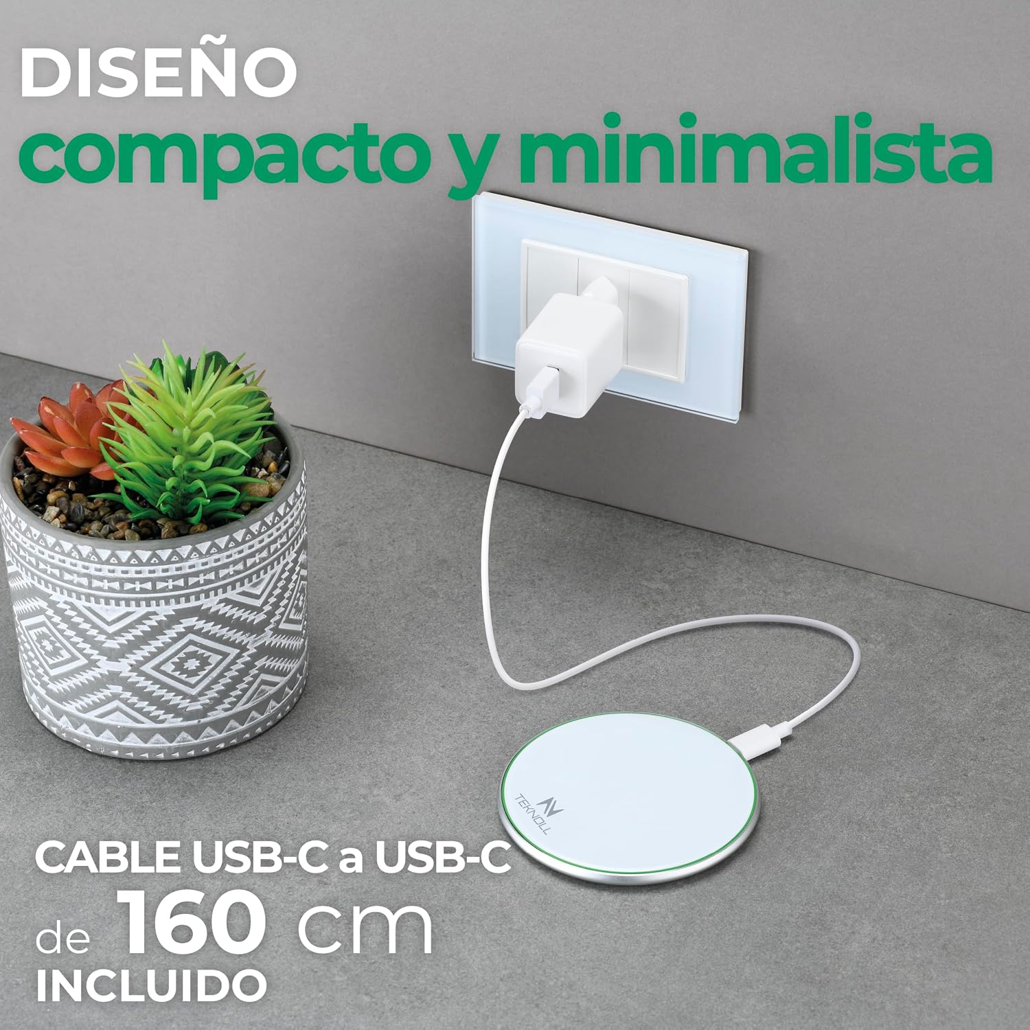 15W Wireless Charger, Fast Charging Dock with Circular LED Indicator, 160cm USB-C Cable Included, Compatible with Wireless Smartphones, Ultra Slim and Safe Design - Imagen 4