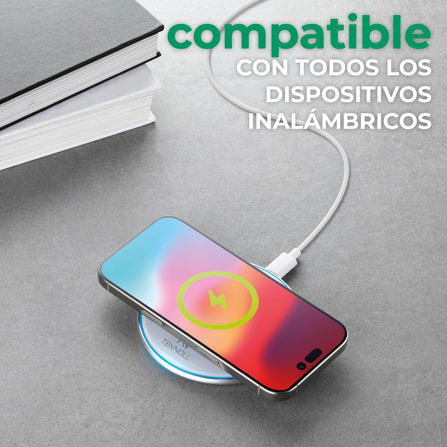15W Wireless Charger, Fast Charging Dock with Circular LED Indicator, 160cm USB-C Cable Included, Compatible with Wireless Smartphones, Ultra Slim and Safe Design - Imagen 6