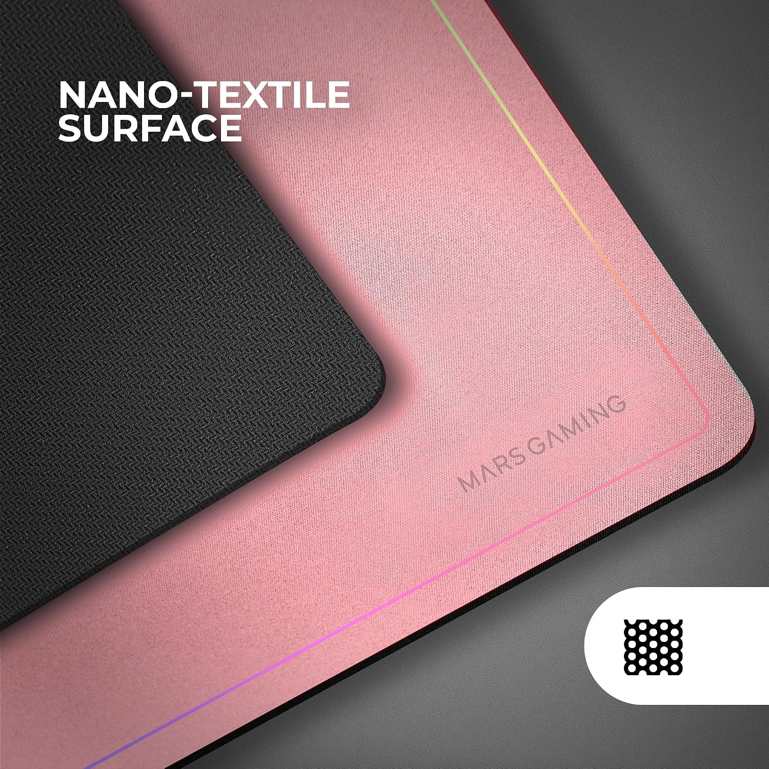 MARSGAMING MMP224, Alfombrilla Gaming XXL 880x330mm, Diseño de Bordes Rainbow, Base Antideslizante de Caucho Natural, Superficie Nanotextil de Alta Precisión, Alfombrilla de Ratón Flexible, Rosa - Imagen 3