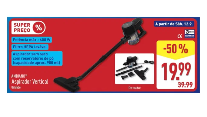 Aspirador vertical inalámbrico por 19,99 euros