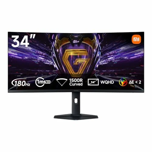 Monitor Gaming Curvo Xiaomi 2K 34 pulgadas, 180 Hz, 1 ms, 1500R