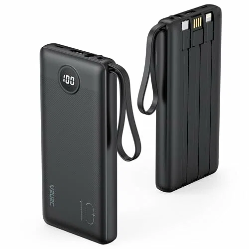 VRURC T1116 Power Bank Slim de 10.000 mAh con 4 Cables Integrados