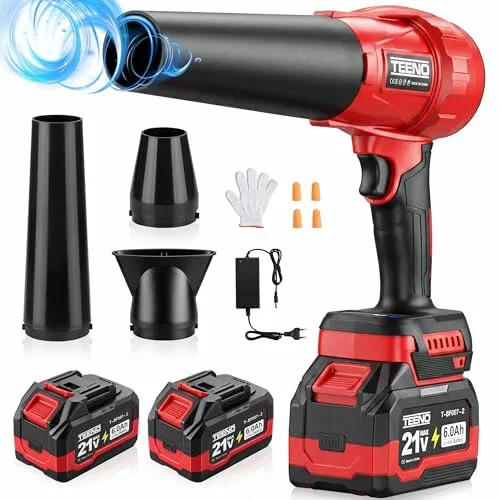 Soplador de hojas TEENO T-BF007-2-GU, 3 velocidades, 2 baterías de 6,0 Ah