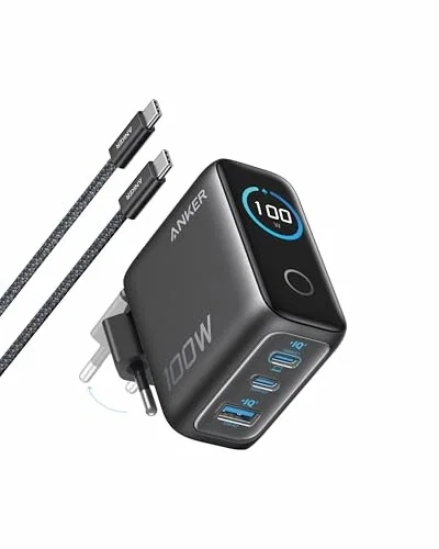 Cargador rápido Anker A121B 100W USB-C GaN, 3 puertos