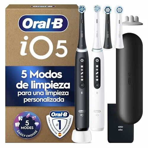 Oral-B iO 5N Cepillo de dientes eléctrico, blanco y negro, paquete de 2