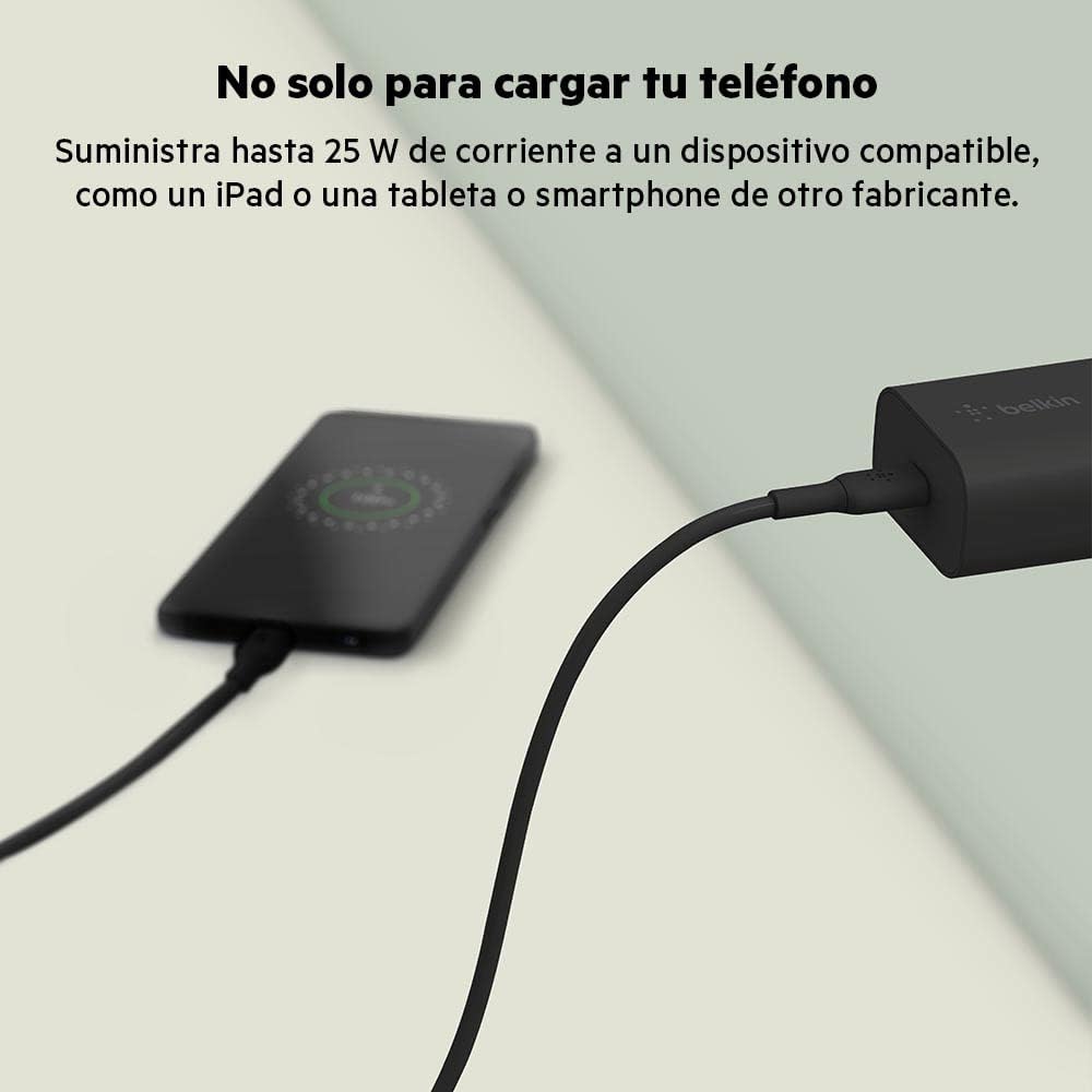 Belkin BoostCharge 25W Wall Charger with PPS, USB-C Power Delivery, Fast Charging for iPhone 17, iPhone Air, iPhone 16, Samsung, Galaxy Tab, iPad and More - Black - Imagen 4