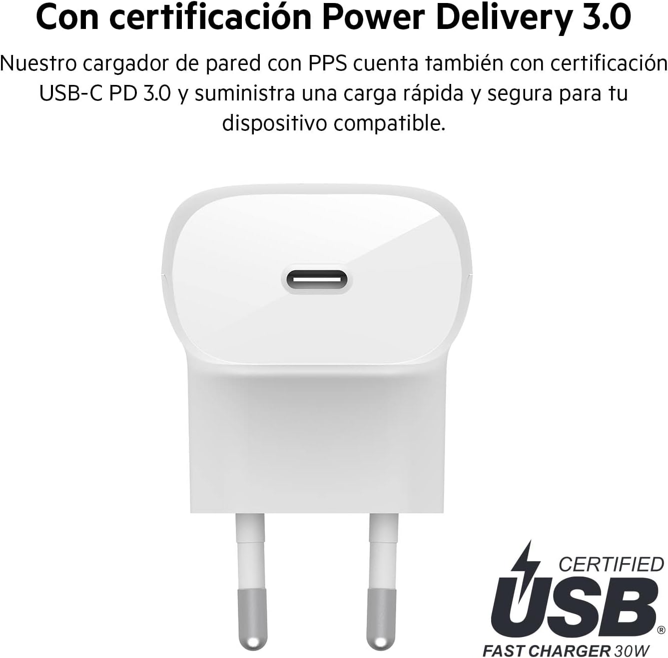 Belkin 30W USB-C Charger with PPS, PD 3.0 Fast Charging, USB-IF Certified USB C Charger for iPhone 17, iPhone Air, iPhone 16, Samsung Galaxy, Z Fold, Pixel, iPad, Note, AirPods - Imagen 4