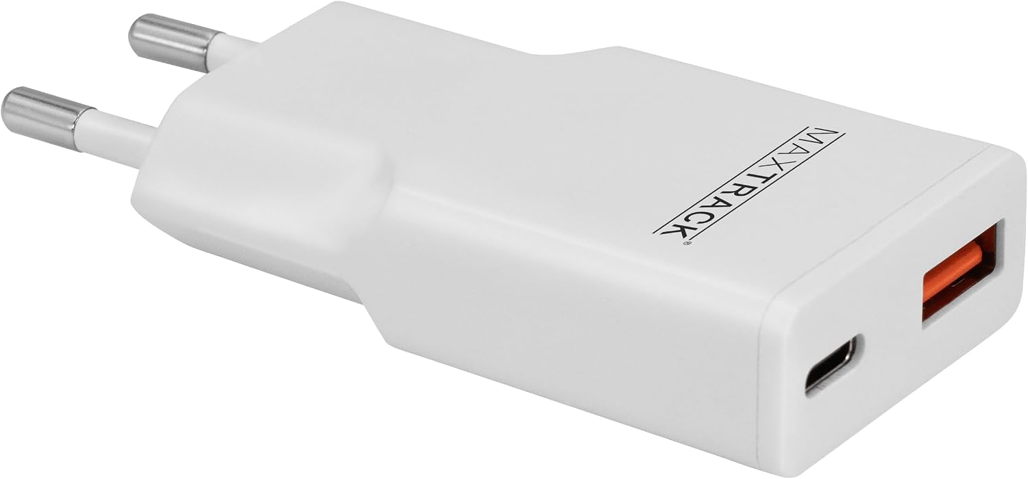 MAXTRACK MQ2L Fast Charger - 2 Ports USB-C and USB-A, 30W, GAN Technology, PD 30W & QC 3.0, Ultra Flat 1.5cm
