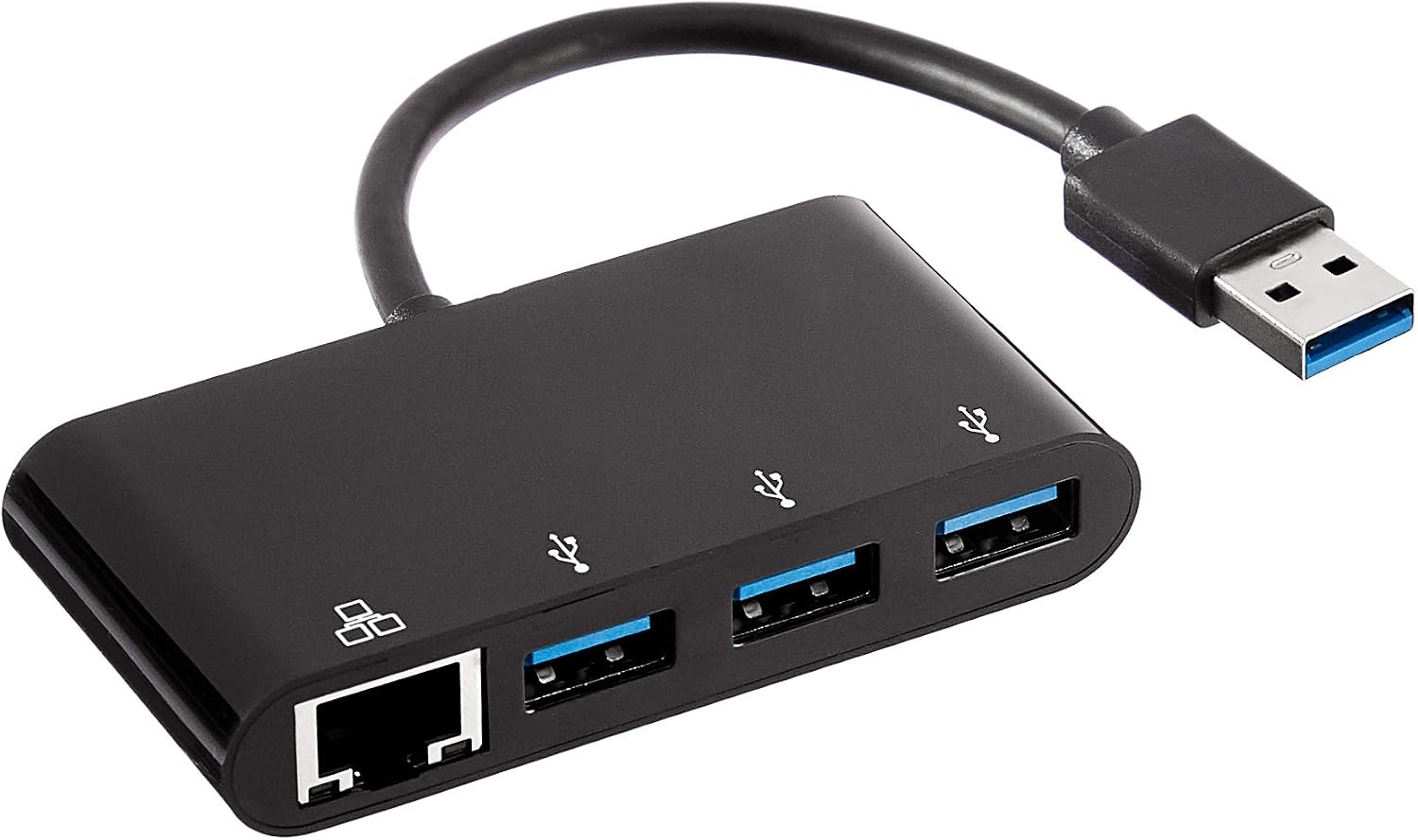 Amazon Basics 3 Port USB 3.0 Adapter with 1 Gigabit Ethernet RJ45 Port, 3 USB A + 1 RJ45, Black