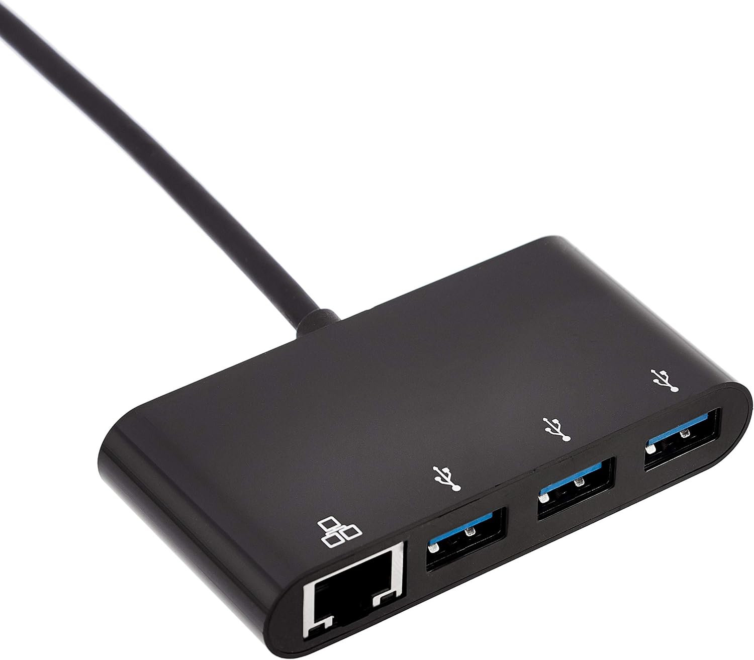 Amazon Basics 3 Port USB 3.0 Adapter with 1 Gigabit Ethernet RJ45 Port, 3 USB A + 1 RJ45, Black - Imagen 3