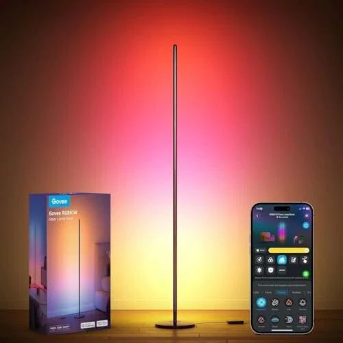 Govee RGBIC Lámpara de pie LED regulable, 2700-6500 K, negro