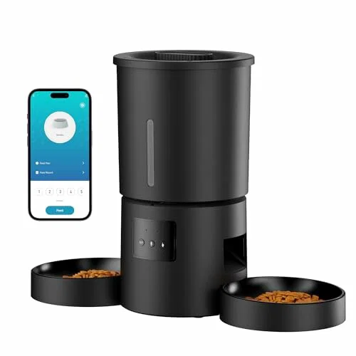 AONBOY A6 Comedero Automático Doble de 5 L con Wi-Fi 2,4 GHz, Negro