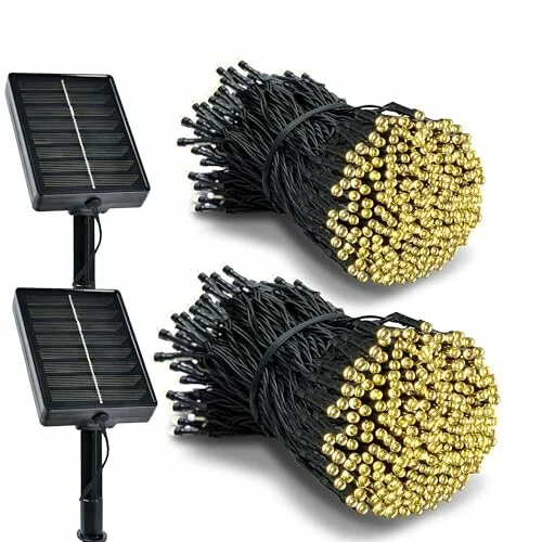 Litark 2 juegos de luces solares para exterior, 10 m, 100 LED, blanco cálido