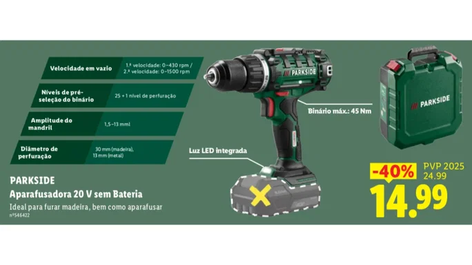 Destornillador de 20 V sin batería