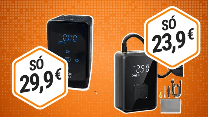 mini compresor recargable de ALDI, por 29,99 €, con el Oasser de Amazon, por 23,99 €.