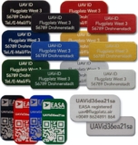 UAV-ID – matrícula de drone en 20x8mm o 20x11mm, aluminio, código QR opcional, grabado con láser, e-ID, número de registro, insignias, pegatinas, hasta 4 líneas