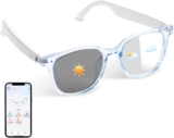 Gafas inteligentes Bluetooth para mujer, gafas de traducción AI compatibles con más de 110 idiomas, altavoces con micrófono incorporados, lentes que cambian de color, marco transparente con protección UV