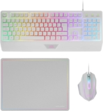 MARSGAMING MCP124, Combo Gaming 3en1, Teclado Ergonómico H-Mech LED RGB, Ratón RGB 3200DPI Switches HUANO, Alfombrilla Nanotextil 360x260mm, Compatibilidad Multiplataforma, Layout Español, Blanco
