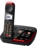 Panasonic KX-TGM420EXB Teléfono inalámbrico digital con contestador automático, base y auriculares, volumen alto, modo de conversación lenta, compatibilidad con audífonos, bloqueo de llamadas, negro