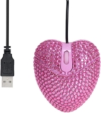 Romeeton Diamond Mouse para niña, ratones rosados ​​en forma de corazón con cable USB para PC, portátil, lindo mouse con cable