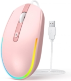 Seenda Ratón con Cable, Ratón con Retroiluminación LED RGB con Cable USB 1,5 m 1600DPI Ratón con Cable portátil ergonómico silencioso para Todos los Dispositivos habilitados para USB – Rosa