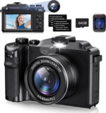 KOMERY Cámara digital 4K 64MP con zoom digital 18X, cámara Vlogging con enfoque automático, flash y antivibración, negro
