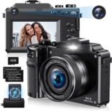 Cámara Digital 4K para Fotografía, Cámara Vlogging de 64MP para Youtube, Cámara de Video de Viaje con Filtro Múltiple con Enfoque Automático, Zoom 18X, Tarjetas TF de 64G, 2 Baterías para