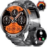 ESFOE Reloj inteligente militar para hombre con llamada Bluetooth, pantalla grande HD de 1,85 pulgadas con linterna LED/730 mAh, más de 100 modos deportivos, rastreador táctico de fitness, monitor de