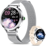 Fitonyo Relojes inteligentes para mujer (hacer/responder llamada), pantalla AMOLED de 1,1 pulgadas con contador de pasos deportivos, monitor de presión arterial/frecuencia cardíaca/sueño, IP68 resistente al agua para mujer